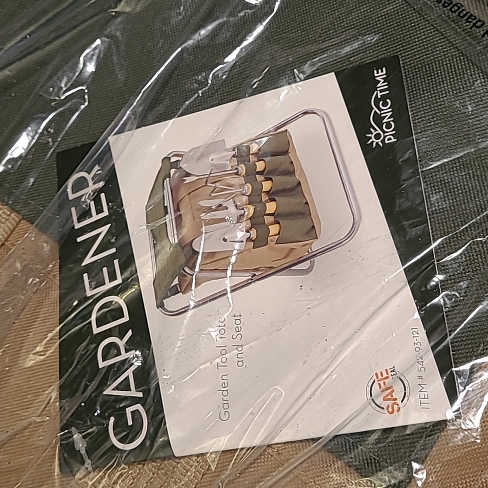 Gardener Folding Seat with Tools, (Olive Green with Tan Accents)